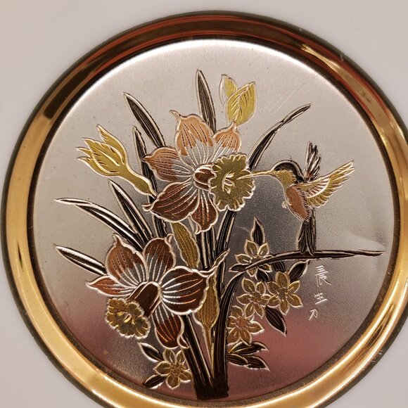 The Art of Chokin 24k Gold Edged Plate Decorated with Bird and Flowers - Picture 5 of 12